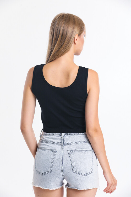 Askılı Nakış Detaylı Crop Bluz