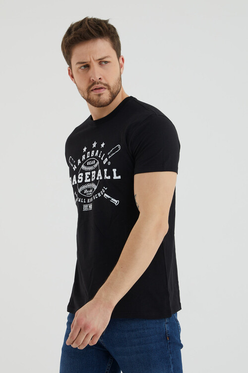 Baseball Yazı Baskılı Bisiklet Yaka Battal Tshirt