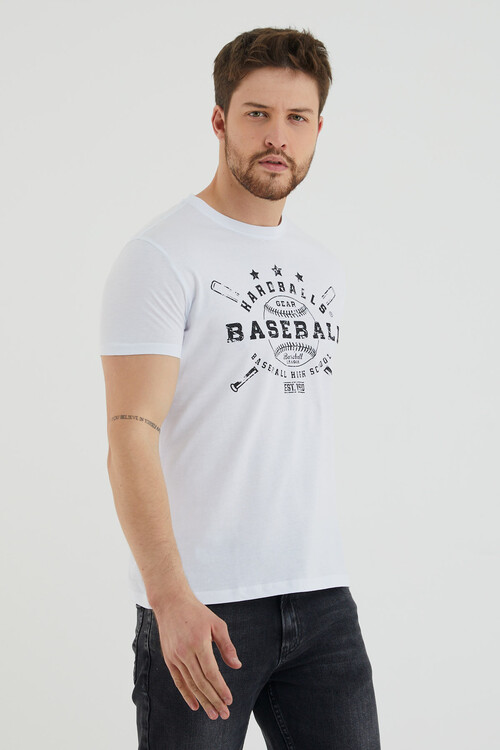 Baseball Yazı Baskılı Bisiklet Yaka Battal Tshirt