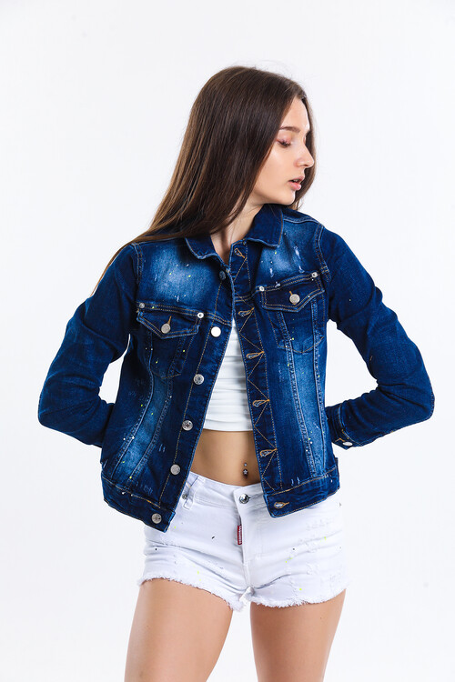 Baskılı Cepli Kot Ceket