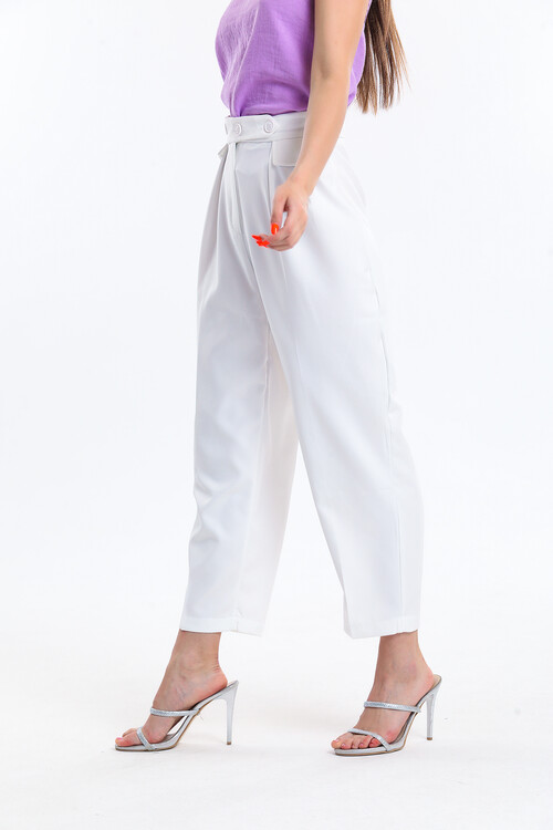 Beli Düğmeli Pensli Havuç Pantolon