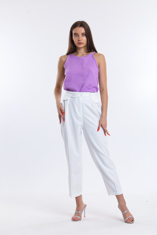 Beli Düğmeli Pensli Havuç Pantolon