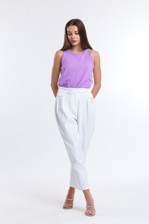 Beli Düğmeli Pensli Havuç Pantolon