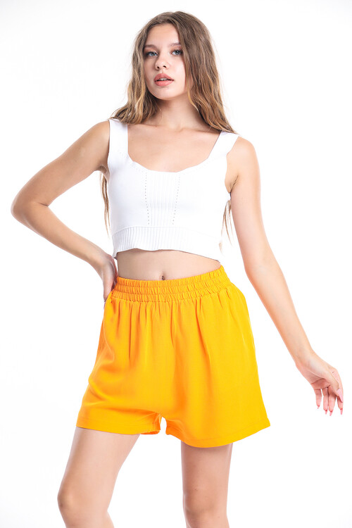 Beli Lastikli Cepli Keten Şort