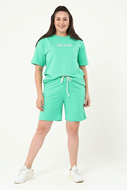 Bisiklet Yaka DREAMER Yazılı Büyük Beden Şort Takım