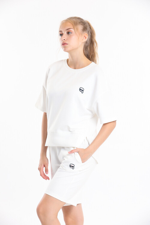 Bisiklet Yaka Eteği Yırtmaçlı Oversize Şort Takım