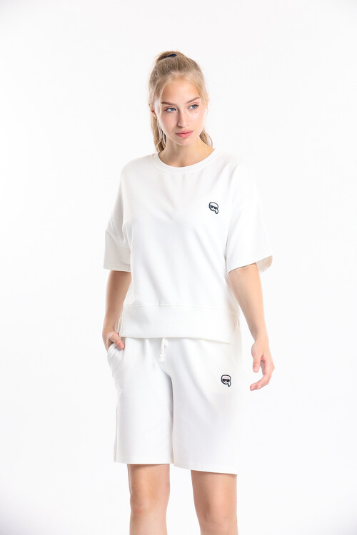 Bisiklet Yaka Eteği Yırtmaçlı Oversize Şort Takım