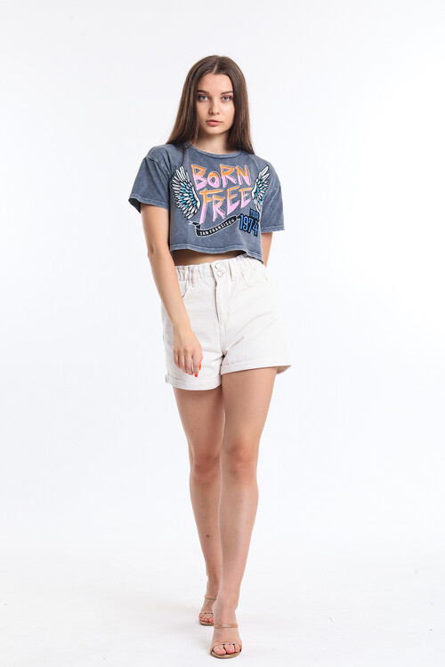 Bisiklet Yaka Kar Yıkamalı Baskılı Nakışlı Tişört