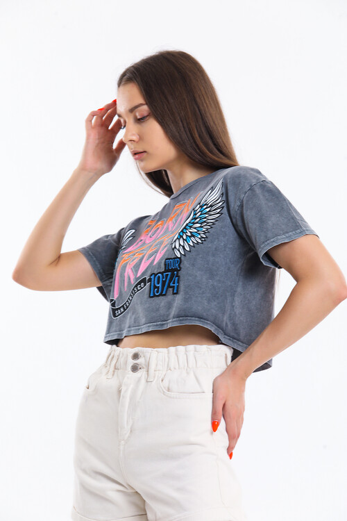 Bisiklet Yaka Kar Yıkamalı Baskılı Nakışlı Tişört