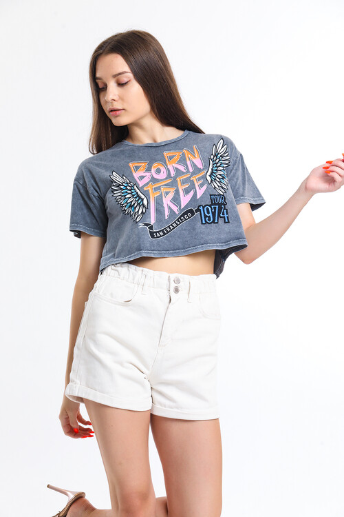 Bisiklet Yaka Kar Yıkamalı Baskılı Nakışlı Tişört