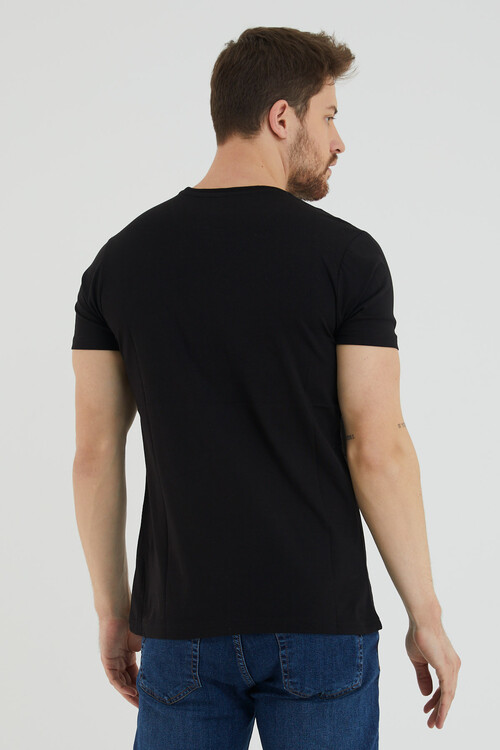 Bisiklet Yaka Viking Yazı Baskılı Tshirt