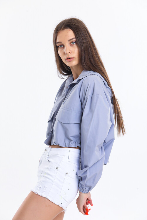 Cepli Yandan Bağlamalı Kapuşonlu Ceket