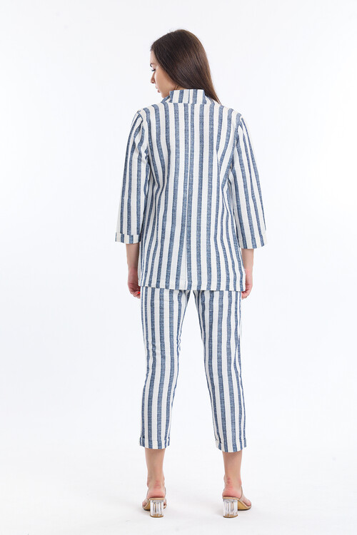 Çizgili Keten Pijama Takım