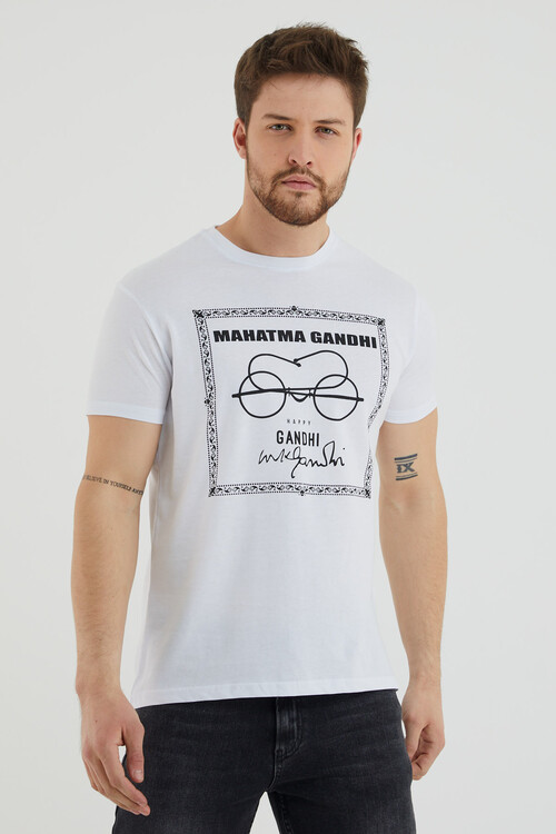 Gözlük Baskılı Bisiklet Yaka Battal Tshirt