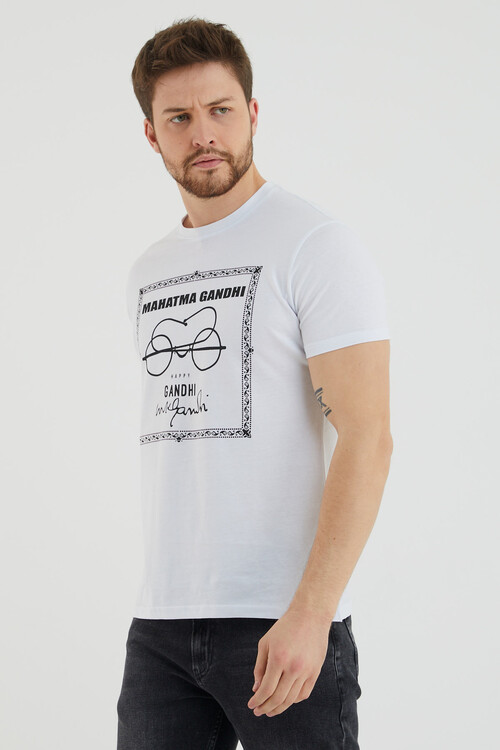 Gözlük Baskılı Bisiklet Yaka Battal Tshirt