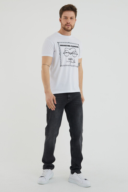 Gözlük Baskılı Bisiklet Yaka Battal Tshirt