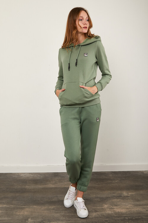 Kanguru Cepli Paçası Lastikli Kolları ve Eteği Ribanalı Eşofman Takım