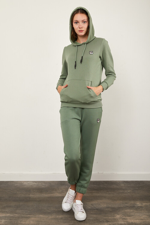 Kanguru Cepli Paçası Lastikli Kolları ve Eteği Ribanalı Eşofman Takım