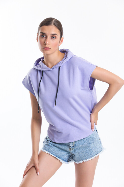 Kapuşonlu Bağcıklı Kolsuz Oversize Tişört