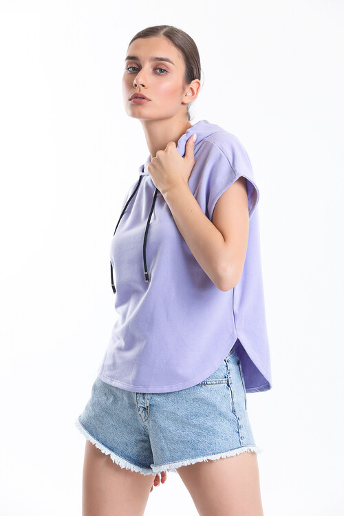 Kapuşonlu Bağcıklı Kolsuz Oversize Tişört