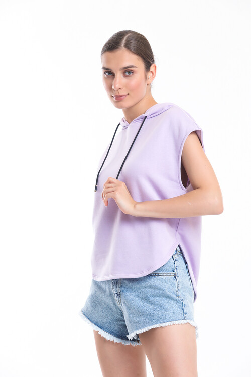 Kapuşonlu Bağcıklı Kolsuz Oversize Tişört
