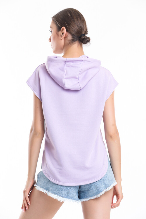 Kapuşonlu Bağcıklı Kolsuz Oversize Tişört