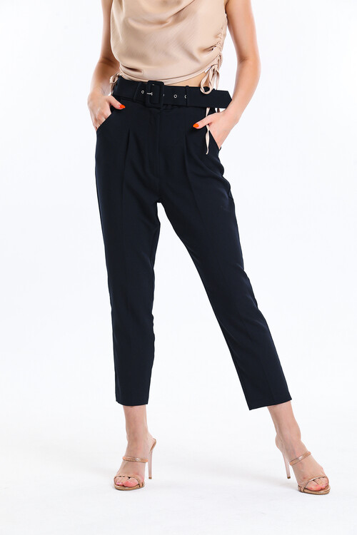 Kemerli Bilek Boy Kumaş Pantolon