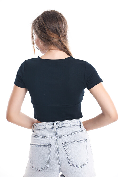 Kruvaze Esnek Crop Bluz