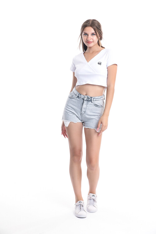 Kruvaze Esnek Crop Bluz