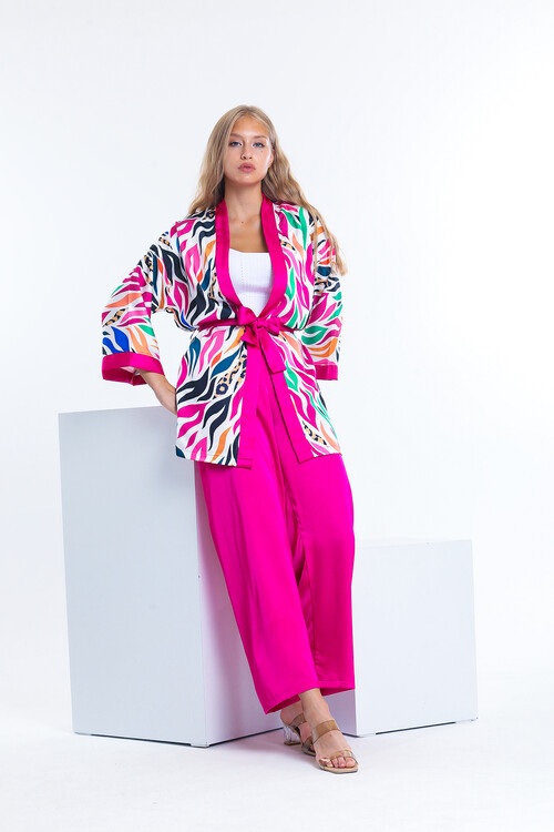 Kuşaklı Desenli Kimona Takım