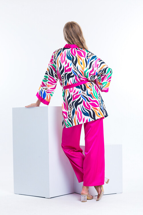 Kuşaklı Desenli Kimona Takım