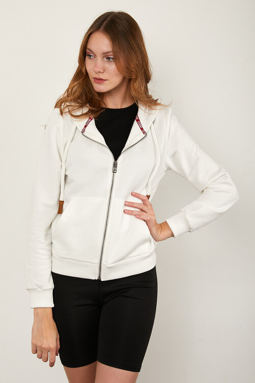 Önü Fermuarlı Kanguru Cepli Bağcıklı Kapuşonlu Sweat