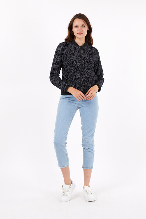 Önü Fermuarlı Yakası ve Eteği Ribanalı Bamber Ceket