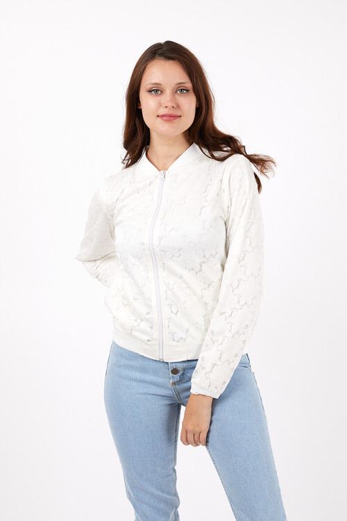 Önü Fermuarlı Yakası ve Eteği Ribanalı Bamber Ceket