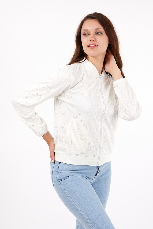 Önü Fermuarlı Yakası ve Eteği Ribanalı Bamber Ceket