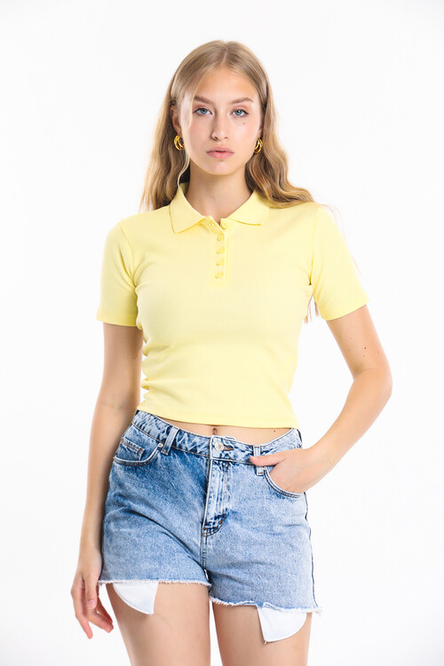 Polo Yaka Düğmeli Ribanalı Tişört