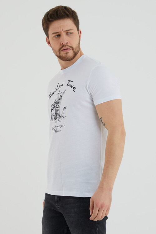 Sailon Tour Yazı Baskılı Bisiklet Yaka Slim Fit Tshirt