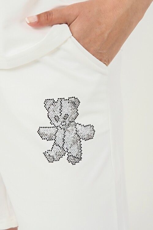 Taş İşlemeli Bisiklet Yaka Büyük Beden Şort Takım