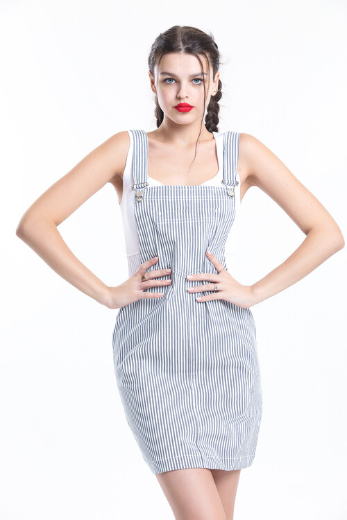 Tek Cepli Çizgili Slopet Elbise