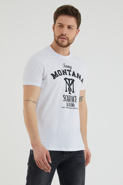 Tony Montana Yazılı Baskılı Bisiklet Yaka Slim Fit Tshirt