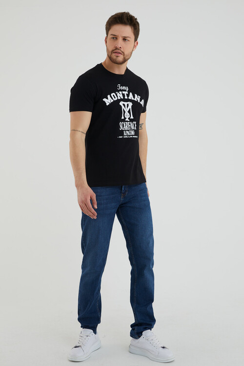 Tony Montana Yazılı Baskılı Bisiklet Yaka Slim Fit Tshirt
