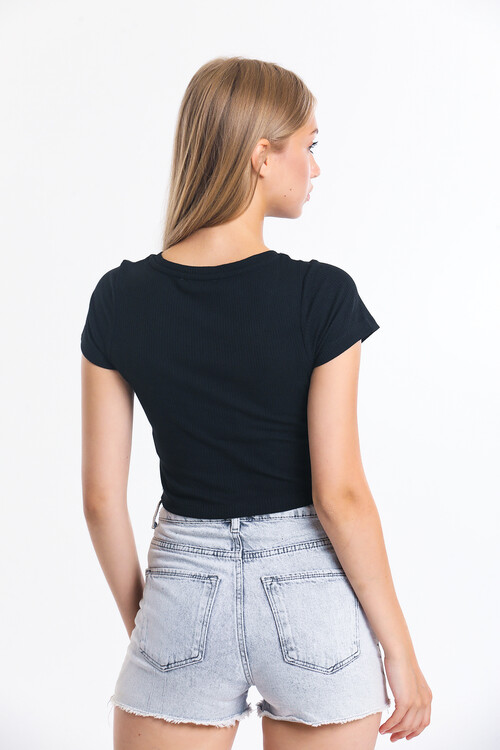 V Yaka Kaşkorseli Crop Bluz