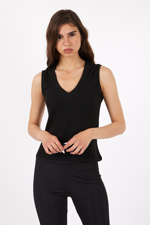 V Yaka Kaşkorseli Kolsuz Dekolteli Crop Bluz