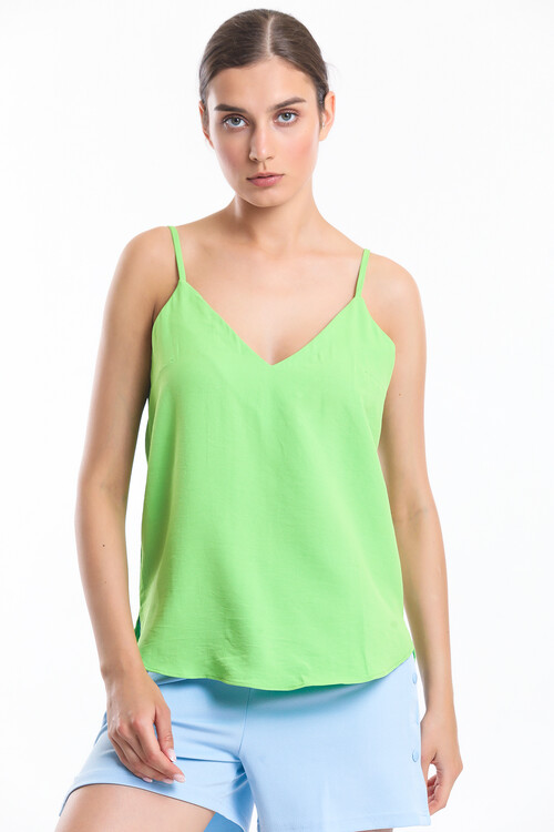 V Yaka Yanları Yırtmaçlı Askılı Bluz