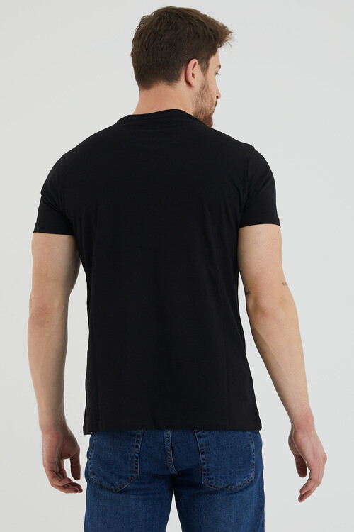 Viking Logolu Şerit Baskılı Bisiklet Yaka Slim Fit Tshirt