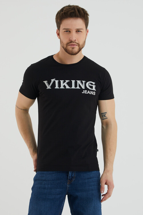 Viking Yazılı Taş Detaylı Bisiklet Yaka Tshirt