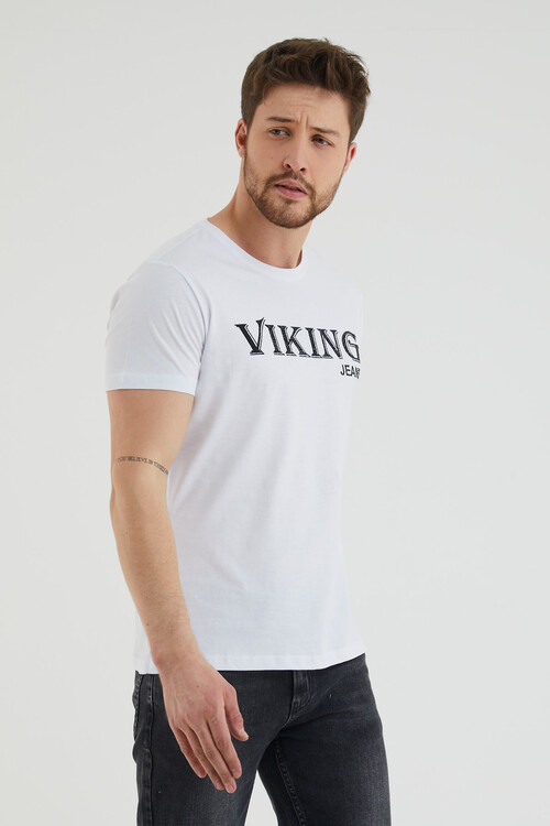 Viking Yazılı Taş Detaylı Bisiklet Yaka Tshirt