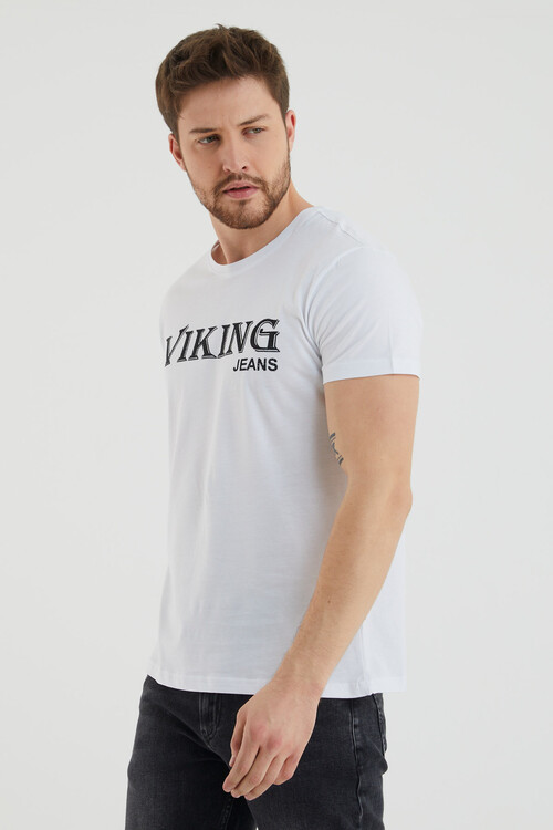 Viking Yazılı Taş Detaylı Bisiklet Yaka Tshirt