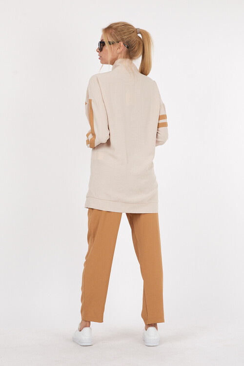 Yakası Fermuarlı Önü ve Kolları Şeritli Drop Detaylı Eşofman Takım