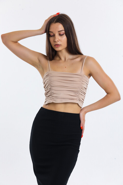 Askılı Büzgülü Crop Bluz